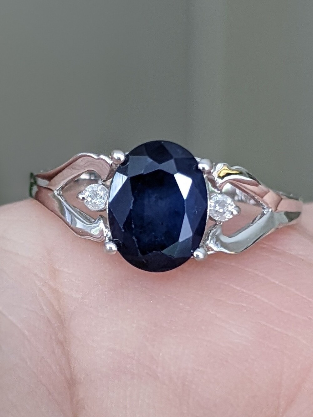 10K White Gold Sapphire And Diamond Ring